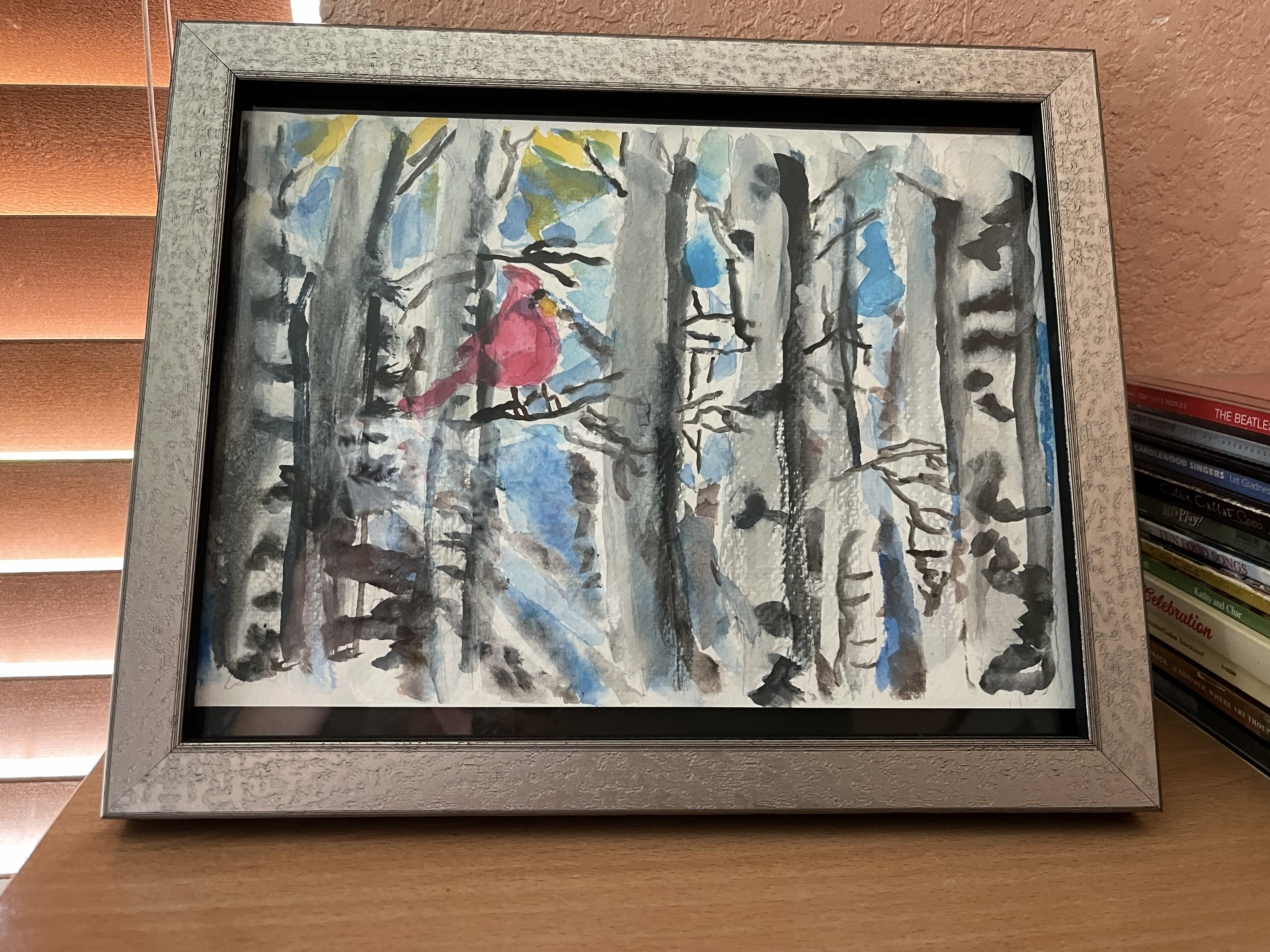 A cardinal in the aspen trees